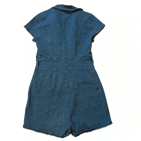 VGT Fashion Nova Women's Denim Zip Up Short Jumpsuit with 2 Front Pockets M - Picture 6 of 16